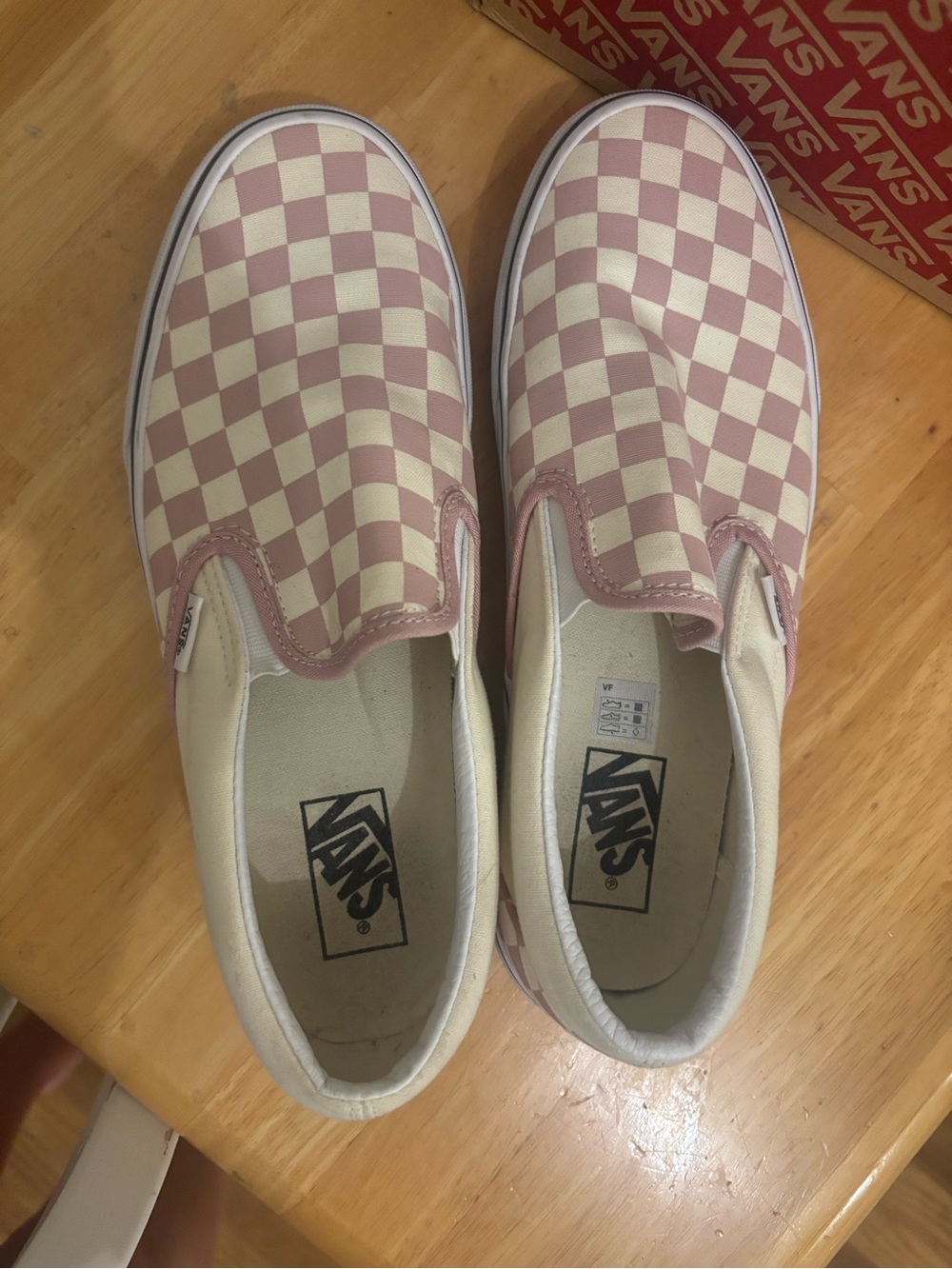 Vans Slip-On Checkerboard Sneakers in Pink and Cream